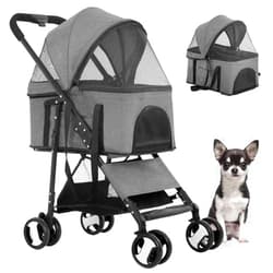 BestPet Pet Stroller Premium 3-in-1 Multifunction Jogger Stroller for Medium Small Dogs Cats Folding Lightweight for Travel with Detachable Carrier,Grey