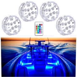 Seaponer Boat Lights Wireless Battery Operated, Waterproof Marine Led Light for Deck Courtesy Interior Lights, Fishing Kayak Duck Jon Bass Boat, RGB Multi Color Remote Controlled, 4pcs