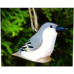 Selsela Handmade Mockingbird Hanging Ornament – Hand-Carved Wooden Bird Figurine, Artisan Wildlife Sculpture, Rustic Christmas Tree Decoration, Nature-Inspired Home Décor