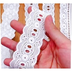 GorinsKani 7Yards Cotton Lace Trim White Eyelet Lace Ribbon Bowknot Embroidery Scalloped Lace for Sewing Crafts, Dress, Dolls/Pets Clothes (White B), DY2G5JZ