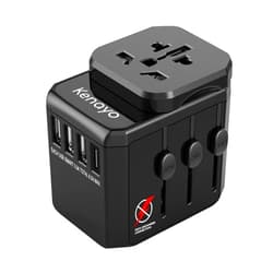 Kenayo International Travel Adapter with Earth Connection, Kenayo Universal Travel Adapter with 3 USB+1 Type-C, International Travel Adapter with High Power Universal AC Outlet