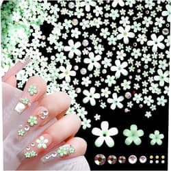 Tatiwoo 800 Pcs Tiny Flower Nail Charms, 3D Green Spring Flower Acrylic Nail Art Charms, Mixed Blossom Flower Nail Charms AB Nail Gems Charms Design for Women Nail Decorations