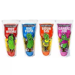 Van Holten's Van Holtens Character Pickle Sampler Case Dill Hot Sour Garlic 4 Flavor 12 pack in a Pouch Variety Bundle Including Big Papa Hot Mama Sour Sis Garlic Joe
