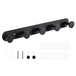 Dntorx Coat Hooks Wall Mounted, Black Coat Rack with 5 Hooks Adhesive & Screw in Door Hooks Heavy Duty Coat Hanger Towel Hooks for Wall Towels Clothes Hat