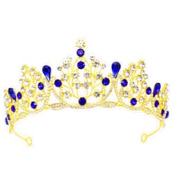 LIHELEI Crystal Crown Tiara for Women, Gold Vintage Queen Crown for Wedding Brides, Princess Tiara Crown for Girls Halloween Costume and Birthday Party - Gold + Blue Crystal