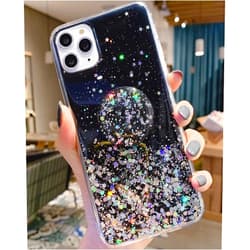 Winzizo for iPhone 15 Case Glitter with Ring Kickstand Sparkle Bling Women Girls Cute Cases Slim Soft Silicone Phone Protective Cover 6.1 inch (Black)