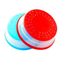 RUNZI Pack of 2 Splatter Guard, Collapsible Microwave Food Cover, Colander Kitchen Gadget for Food,10.5inch, BPA free TPR, Dishwasher safe