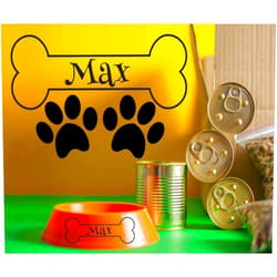 Cute Decals Custom Name Pet Dog Bone Wall Decal - Dog Paw and Bone Wall Sticker - Personalized Name Pet Dog Vinyl Wall Decal Sticker - Pet Sticker Pet Decal (Wide 8