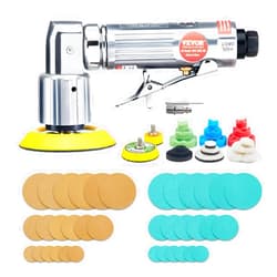 VEVOR 1/2/3 Inch Random Orbital Air Sander, High-Speed 15000RPM Mini Pneumatic Sander for Auto Body Work, 58PCS Air Powered Sander Kit with Sandpapers, Wool Pad, Wavy Sponges