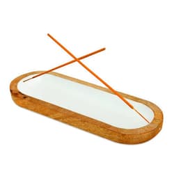 UNITEDPRIME Hand Painted White Incense Holder,Wooden Incense Burner,Ash Catcher, Incense Tray 11x4x1.5 Inches, Best for Home Fragrance-Aesthetic Room Décor