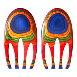 Totally Bamboo Baltique Marrakesh Collection Salad Hands Serving Utensil Set, Colorful Wooden Salad Servers