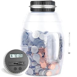 Vcertcpl Large Digital Coin Bank for Kids and Adults - LCD Counter, 2.8L Capacity for US Coins (Silver)