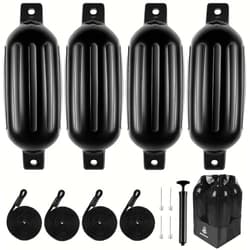 Dreizack Boat Fenders 4 Pack, Boat Bumpers for Docking with 4 Ropes, Inflatable Ribbed Marine Pontoon Boat Fender Bumper for Docks with 1 Storage Bag, 1 Air Pump and 4 Needles