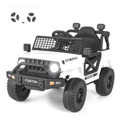 FUNTOK Kids Ride On Truck, Upgraded 12V 7AH Electric Car w/Parent Remote Control, Wide Seat, 3 Speeds, Spring Suspension, LED Lights, USB, Bluetooth, Battery Powered Vehicles for Kids to Drive (White)