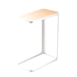 Yamazaki Home Small Metal and Wood Bedside Compact Side Table for Modern Living Room - Narrow C Shaped Slim End Table Steel One Size White
