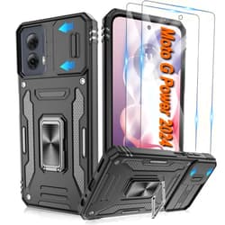 ATUMP for Motorola Moto G-Power-5G-2024 Case with 2 Pack HD Screen Protector & Slide Camera Cover, Rotation Ring Kickstand [Military Grade] Shockproof Protective Case for Moto G Power 5G 2024- Black