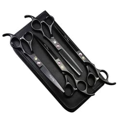 Purple Dragon Professional 7.0 inch 4PCS Pet Grooming Scissors Kit Japan Premium Steel Straight, Curved & Thinning Blade Dog Hair Cutting Shears Set with Case
