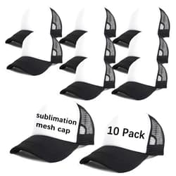 OKBA Sublimation Blank Baseball Cap Polyester Mesh Black Trucker Hat Adult (Black and White hat *10PCS)