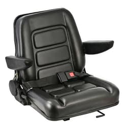 DIYAREA Universal Tractor Seat Replacement Black Forklift Seat PVC Mower Seat with 180° Adjustable Backrest Angle,Armrests,Seat Belt and Slide Fits Most Heavy Mechanical Seat
