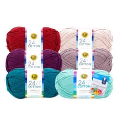 Bella's Crafts Lion Brand Yarn 24/7 Cotton Yarn, 6 Pack Bundle with Bella's Crafts Stitch Markers (Jewel Tones)