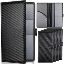 Hanaive 4 Pcs Car Registration and Insurance Card Holder with Magnetic Closure Glove Compartment Organizer Auto Registration and Insurance Wallet for Document Paperwork, Carbon Fiber Black