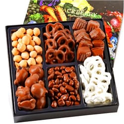 Snackberry Premium Chocolate Gift Box – Valentines Day Chocolate - Gourmet Assortment with Chocolate Pretzels, Maple Nuts, Yogurt Pretzels & Milk Chocolate Caramels – Perfect for Holidays, Birthdays & Corporate Gifts
