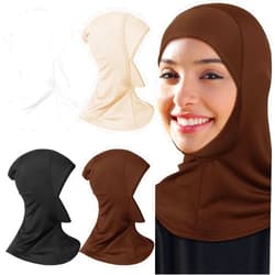 Geyoga 4 Pieces Modal Hijab Cap Adjustable Muslim Stretchy Turban Full Cover Shawl Cap Full Neck Coverage for Lady