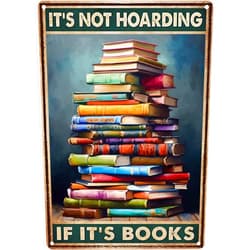 Ycydilirab It's Not Hoarding If It's Books Signs-Vintage Tin Sign,Funny Signs for Bedroom Home Cafe Bookshelf Wall Library Decor 8x12inch