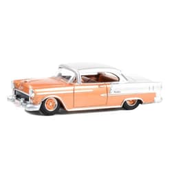 GreenLight Diecast 1955 Chevy Bel Air Custom Coupe Rose Gold Metallic and Silver Metallic with Gold Interior (Lot #1275.1) Barrett Jackson Scottsdale Edition Series 12 die cast Model car by Greenlight 37290A
