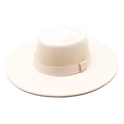 Mawjom Wide Brim Panama Fedora Hat - Warm Felt Flat Top Pork Pie Cap for Women Men (Size:M/L)