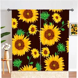 ANHOPE Sunflower Curtains Oil Painting Art Theme Window Drapes Yellow Flower Green Leaf Floral Plant Print Pattern Rod Pocket Room Decor Privacy Curtains for Bedroom Living Room 2 Panels 42 x 84 Inch