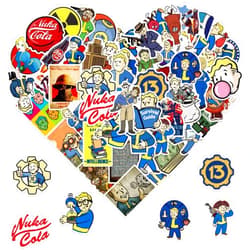 XSMIN 50Pcs Fallout Gaming Stickers Cool Game Vinyl Decal Fallout Merchandise Stickers for Kids Teens Adults Waterproof Vinyl Cartoon Game Stickers for Water Bottle Laptop Luggage (Fallout)