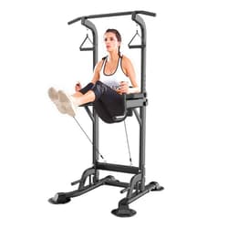 VIVOHOME Height Adjustable Multi-Function Power Tower with Backrest Workout Dip Station Pull Up Bar Stand Fitness Strength Training Exercise Equipment for Home Gym 330LBS