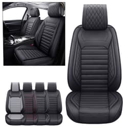 Aierxuan Front Car Seat Covers Universal Fit for Toyota Highlander Prius Camry Rav4 Yaris Sienna FJ Cruiser Outback Honda Jeep Ford Hyundai with Waterproof Leather(2PCS Front,Black A)