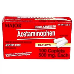 Major Extra Strength Acetaminophen 500mg, Pain Reliever & Fever Reducer, 100 Caplets