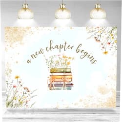 Rsuuinu Bridal Shower Backdrop A New Chapter Begins Floral Books Wedding Engagement Photography Background Bridal Shower Party Decoration Supplies Cake Table Banner Photo Booth Studio Props 7x5ft