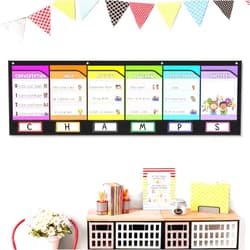 AKAYOK 6 Pockets Storage Pocket Chart for Classroom Small Group Management, Champs Chart, Poster Display, Drawing, Class Demonstrations, Homework, Classroom Grouping Organization and Storage (Black)