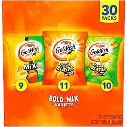 Pepperidge Farm Goldfish Crackers Bold Mix with Cheesy Goldfish Mix, Flavor Blasted Xtra Cheddar and Flavor Blasted Cheesy Pizza, 30 Snack Packs Bold Mix Variety