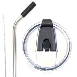 Thermalyfe Spill Proof Tumbler Lid with Angled Stainless Steel Straw + Silicone Straw Tip + Straw Cleaning Brush for Yeti Rambler or Ozark Trail Tumblers (30oz, Black)