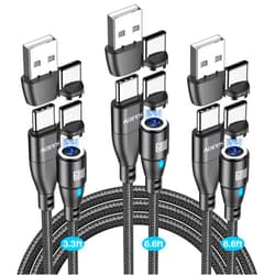 Aripps 9PIN 60W USB C to USB C Magnetic Charging Cable (3-Pack, 3.3ft/6.6ft/6.6ft) and 9Pin Magnetic USB-C Tips (3 Pack) Bundle