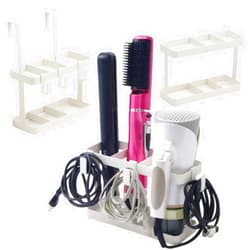 Japard Metal Hair Dryer Holder, Japard 3 in 1 Bath Tool Organizer Wall Mount, Cabinet Door, Table Top, Heat Resistant, Simple Design, White