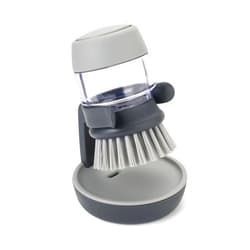 Joseph Joseph Palm Scrub Dish Brush Soap Dispensing Set with Holder, Gray 3.5-inches