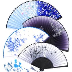 Zonon 4 Pack Handheld Floral Folding Fans Hand Held Silk Bamboo Fans with Tassel Women Hollowed Hand Foldable Fan with Fabric Sleeve for Dancing Wedding Decoration Gifts(Retro)