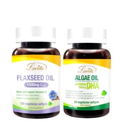Lovita Flaxseed Oil & Algae DHA Oil Nutrients Bundle. Dietary Supplement Supports Better Nutrition & Overall Well-Being