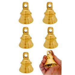 JRVT Genieland 6 Pc Set of Brass Bell with Hanging Loops Coaster Beach Decoration Item Vintage Style Indian Bell with Jingle Ring, Wedding Bell, Wedding Chimes DIY Craft Christmas Bell, Cow, Elephant Bell
