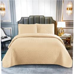 CCUNSZI Bedspread Quilt Set Twin Full/Queen King Size-100% Cotton 3 Piece Luxury Soft & Lightweight Bedding for All Seasons, Reversible Coverlet Bedding Set,Beige,King