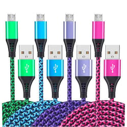 AILKIN Micro USB Cables [4Pack/6Ft] AILKIN Android USB 2.0A Male to Micro B Charger Cord, Fast Charging Speed Data Wire Nylon Colored Braided Powerline Cable for Samsung Galaxy S7 S6 J7 J3 J8 A01 Kindle Fire