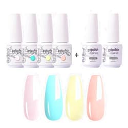 Clou Beaute Soak Off UV Led Nail Gel Polish Kit Varnish Nail Art Manicure Salon Collection Set of 4 Colors with 1 Top Coat and 1 Base Coat 8ml 033 CB-S-6-033