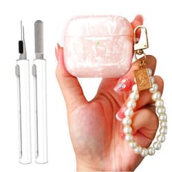 MCTOPZO Luxury Pearl Keychain for Airpods 3rd Generation Case with Cleaner kit,Cute Glitter Shockproof TPU Airpod 3rd Gen Cover for Girls Women,Apple Air Pods 3 Wireless Charging Protective Case-Pink