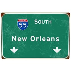 Bakaevsm Tin Sign Retro South New Orleans Interstate 55 Direction Sign Indicating Logo Metal Sign Restaurant Airport Highway Bar Club Wall Decoration 12x8 Inches